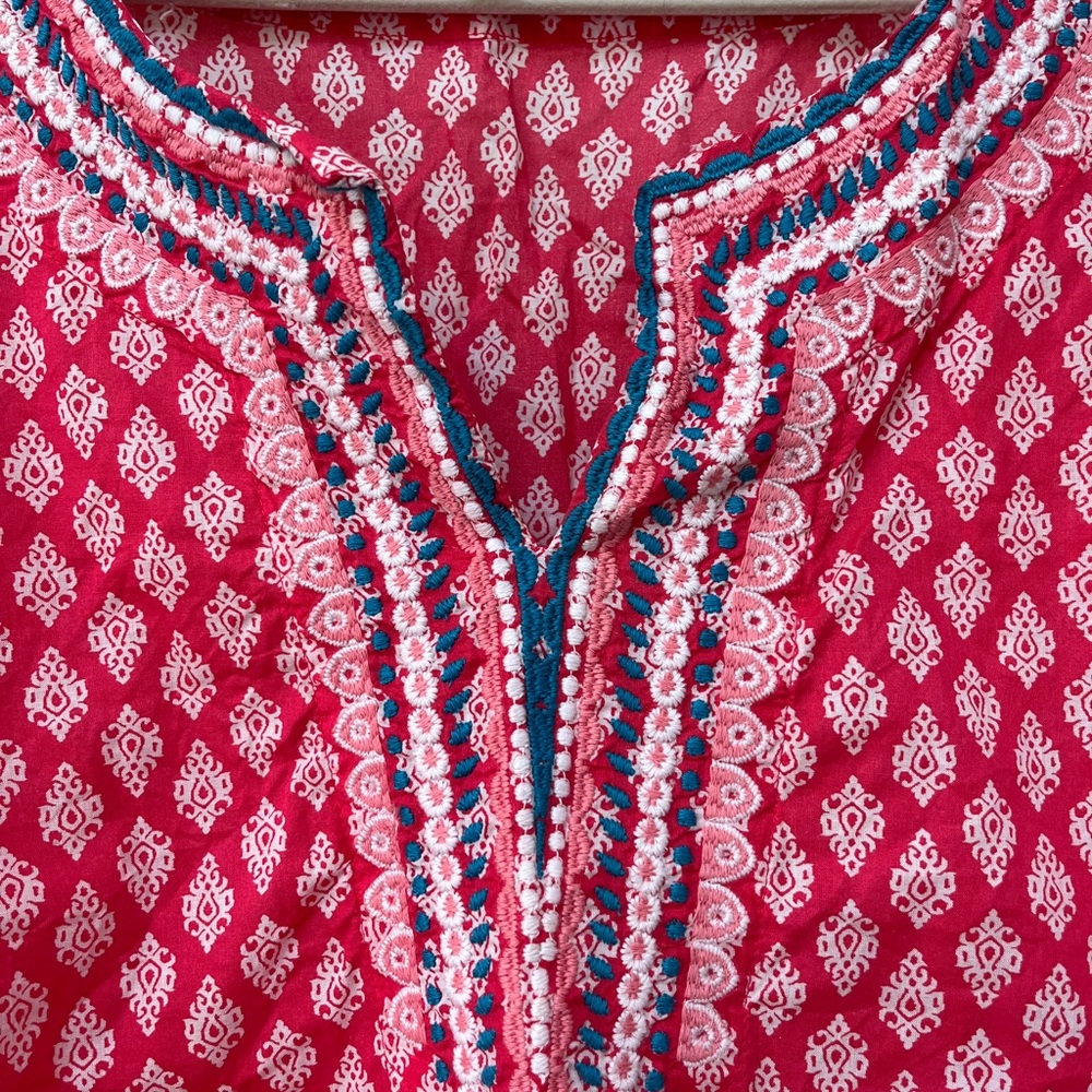 Talbots cotton Printed Tunic Top with Blue Trim